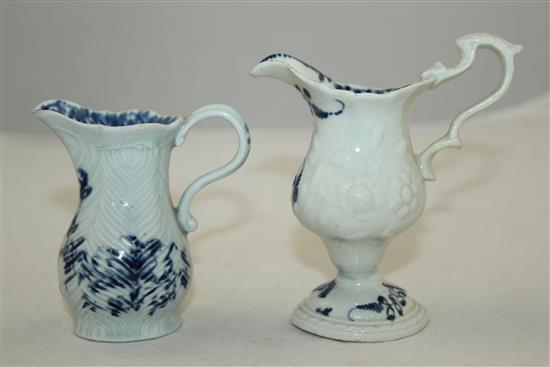 A Worcester feather moulded milk jug & a silver shape milk jug, c.1770, 9cm & 11.8cm